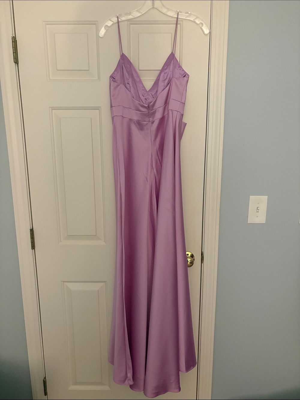 Mac Duggal Lavender Satin Gown with Embellished Bow - Picture 2 of 3